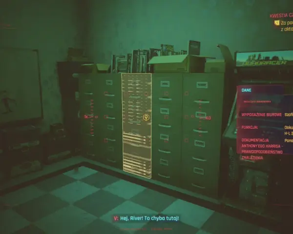 W grze Cyberpunk 2077, w misji "Kwestia czasu", gracz szuka szafki z aktami.