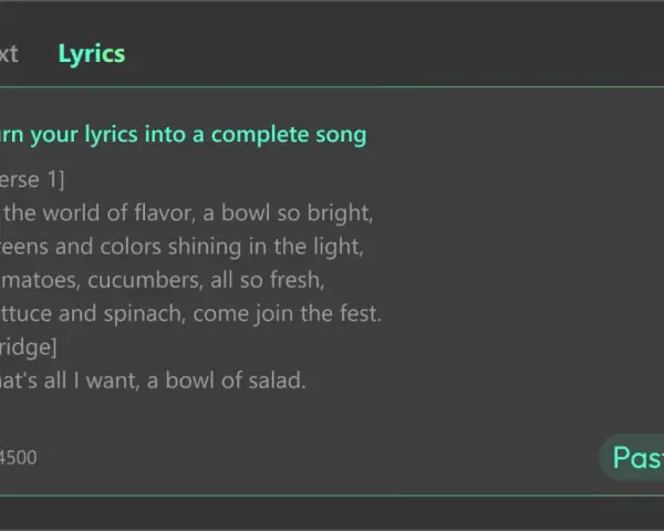 KI-Text-to-Song: Ein Song über einen bunten Salat, der aus Textzeilen entsteht.