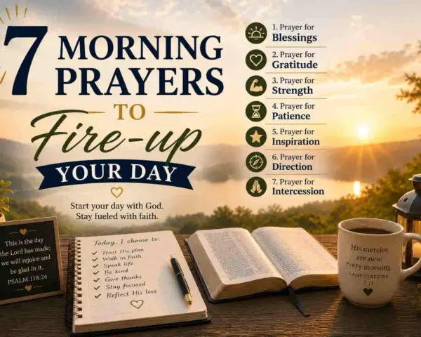 7 Morning Prayers to Fire-up Your Day: Blessings, Gratitude, Strength, Patience, Inspiration, Direction, and Intercession. Start your day with God.