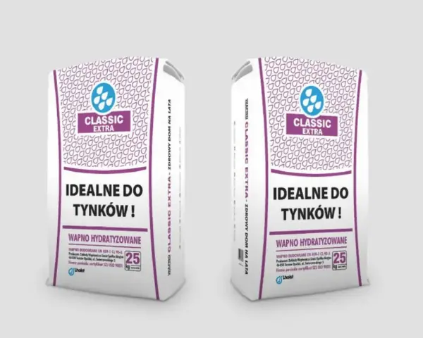 Dwie torby z wapnem budowlanym Classic Extra. Produkt idealny do tynków, wapno hydratyzowane, 25 kg.