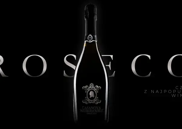 Elegancka butelka wina musującego z napisem "PROSECCO" i tekstem "czyli o jednym z najpopularniejszych win musujących".