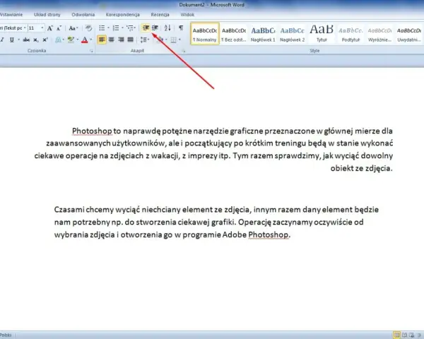 Jak zrobić akapit w Wordzie? Wskazówka na pasku narzędzi pokazuje opcje formatowania tekstu, w tym wyrównanie i interlinia.