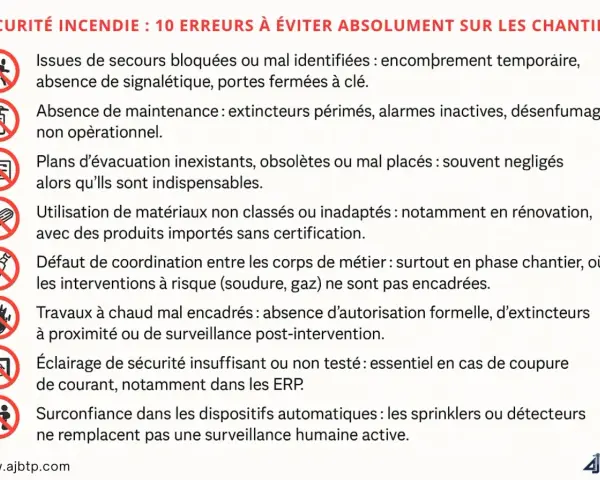 Affichage obligatoire consignes de sécurité à imprimer : 10 erreurs à éviter sur les chantiers pour la sécurité incendie.
