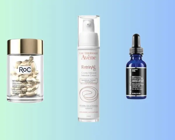 Trois produits de soin anti-âge : capsules RoC, crème Avène RetrinAL et sérum Peter Thomas Roth. Le rétinol, c'est quoi ? Un ingrédient clé pour la peau.