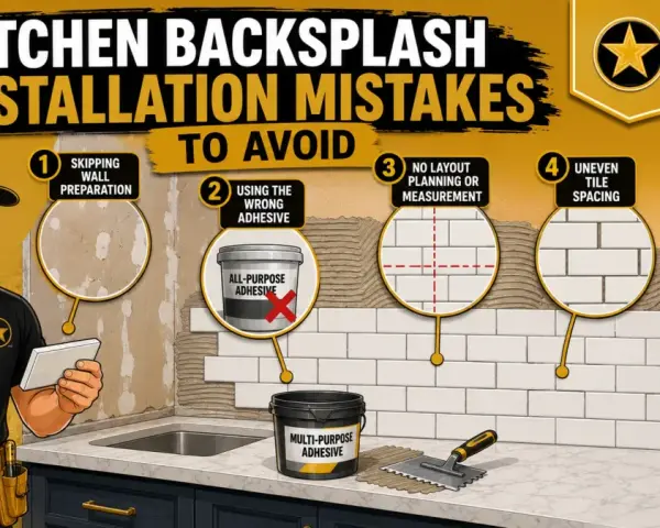 Learn how to install a backsplash in the kitchen by avoiding 5 common mistakes: poor prep, wrong adhesive, no planning, uneven spacing, and missing grout sealing.