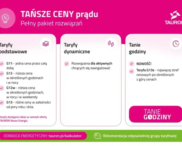 Taryfy Tauron: podstawowe, dynamiczne i tanie godziny. Sprawdź, w jakich godzinach tańszy prąd dzięki taryfie G13s.