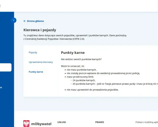 Sprawdź swoje punkty karne w aplikacji mObywatel. Dowiedz się, dlaczego możesz ich nie widzieć.