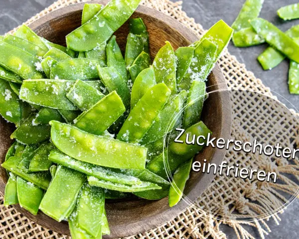 Zuckerschoten, frisch und knackig, bereit zum Einfrieren. So bleiben sie lange frisch und lecker für deine Gerichte.