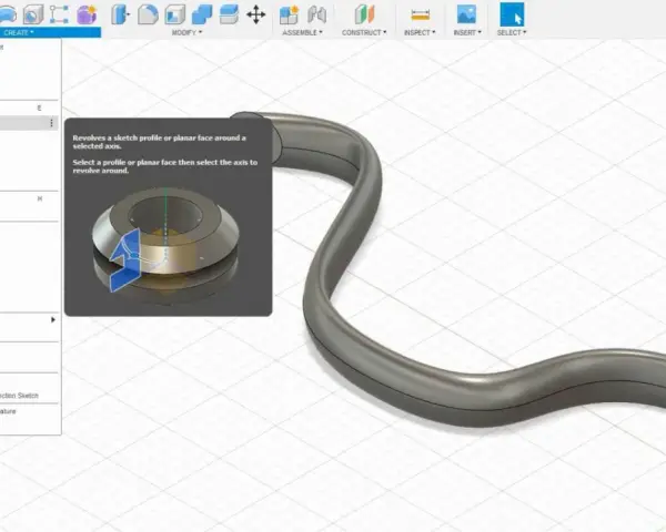 Tworzenie zakrzywionych kształtów w Fusion 360 darmowy dla hobbystów. Narzędzie "Revolve" pozwala na obracanie profilu wokół osi.