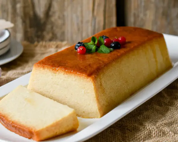 Un delicioso pudin tradicional, decorado con frutos rojos y menta. Perfecto para tu próxima receta.