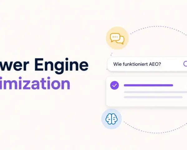 Answer Engine Optimization: Wie funktioniert AEO? Chat-Symbole, Gehirn und Datenbank deuten auf intelligente Suchoptimierung hin.