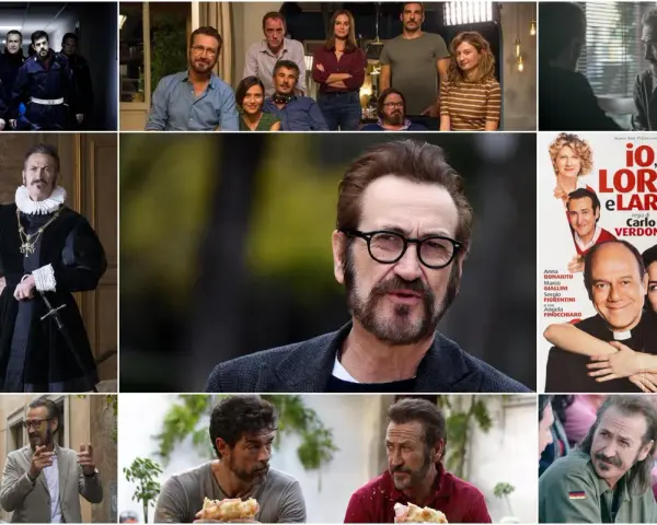 Marco Giallini in diverse scene di film e programmi TV: poliziotto, nobile, protagonista di "Io, loro e Lara".