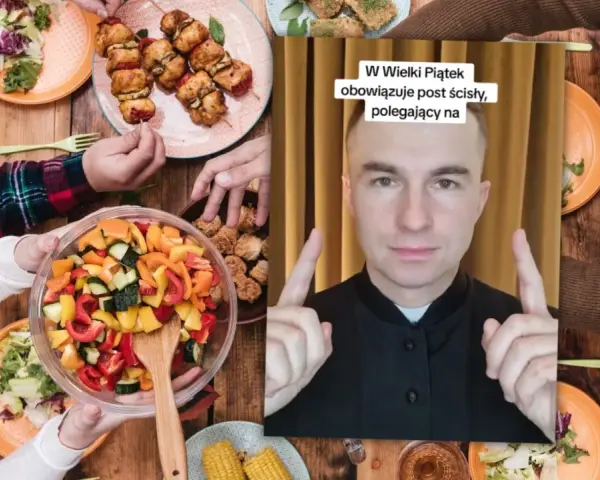 W Wielki Piątek obowiązuje post ścisły. Na stole sałatka, szaszłyki i kukurydza.