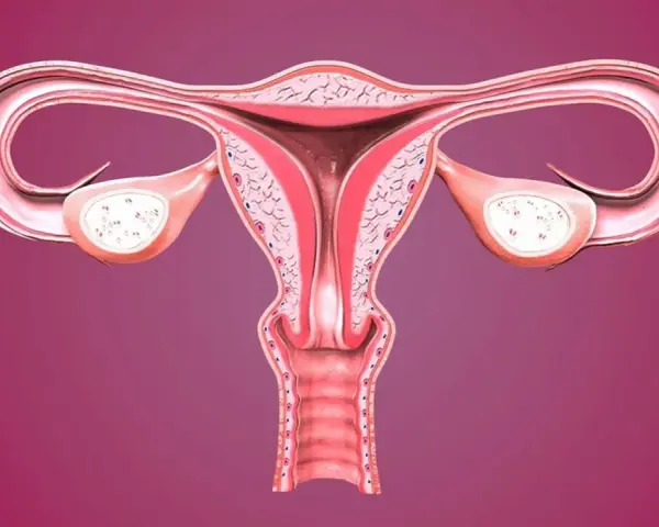 Anatomia kobieca: macica, jajowody i jajniki. Widoczna rozpulchniona szyjka macicy, gotowa na przyjęcie życia.