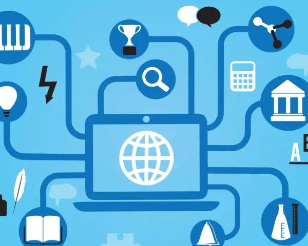 A network of icons representing education, communication, and technology, illustrating IoT visibility.