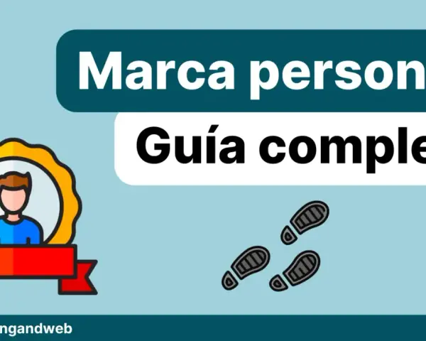 Ilustración de una guía completa de marca personal, con un icono de persona premiada y huellas.