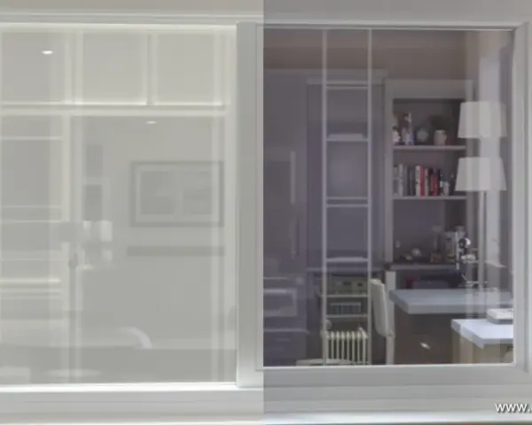 Fenêtre avec film phonique. La partie gauche est opaque, la droite laisse voir une cuisine moderne.