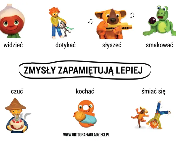 Zmysły zapamiętują lepiej! Zobacz, dotknij, usłysz, posmakuj, poczuj, kochaj i śmiej się. Darmowe dyktanda do druku pomogą w nauce.