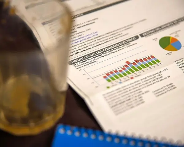 Factura de luz con gráficos de consumo eléctrico. Parece un documento que detalla qué es una SCP, su consumo y costes.