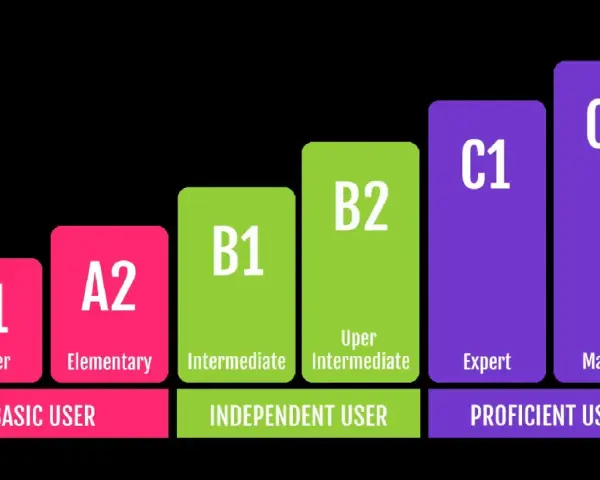 Gráfico de niveles de francés: A1 (Starter), A2 (Elementary), B1 (Intermediate), B2 (Upper Intermediate), C1 (Expert), C2 (Mastery).