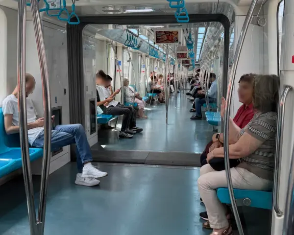 Passengers ride the Bosphorus Express metro, enjoying a comfortable journey through the city.