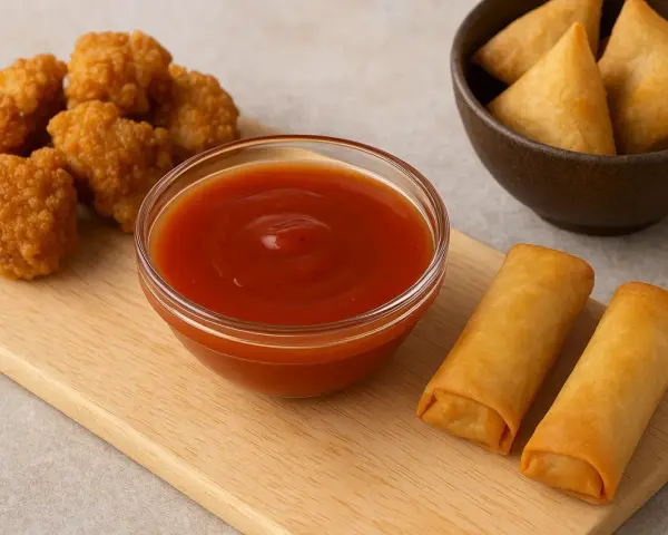 Nuggets croustillants, rouleaux de printemps dorés et samossas triangulaires attendant d'être trempés dans une sauce aigre douce appétissante.