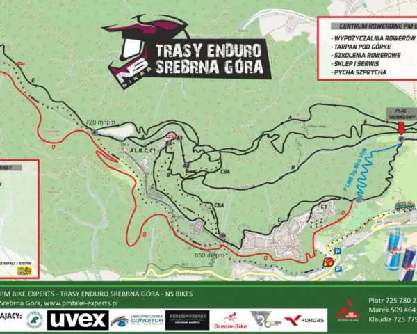 Mapa tras enduro Srebrna Góra z zaznaczonym single track glacensis.