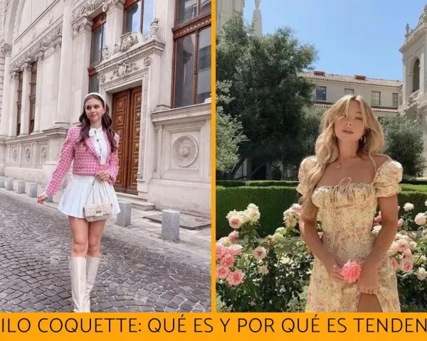 Dos mujeres con un estilo coquette: una con traje rosa y falda blanca, la otra con vestido floral.