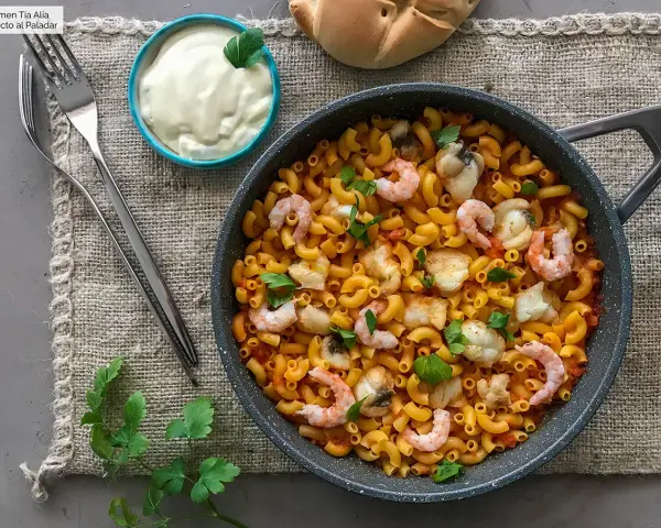 Fideuá con mariscos y pescado, una deliciosa receta para disfrutar.