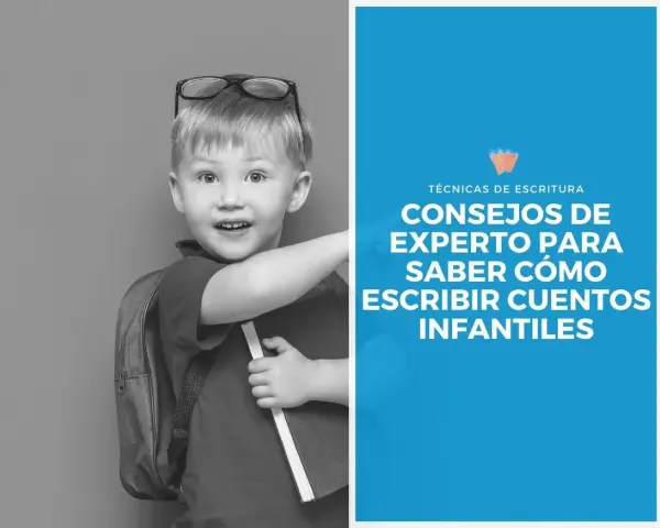 Niño con mochila y gafas, listo para aprender cómo escribir un cuento infantil.