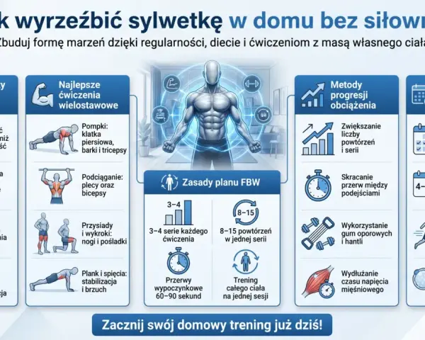 Jak wyrzeźbić sylwetkę kobiecą w domu? Plan FBW, dieta i regeneracja to klucz do wymarzonej formy. Zacznij trening już dziś!