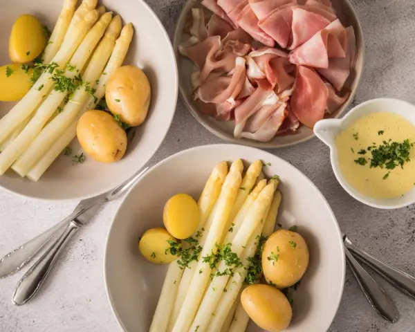 Spargel mit Kartoffeln, Schinken und Sauce Hollandaise – klassisch, was passt zu Spargel!