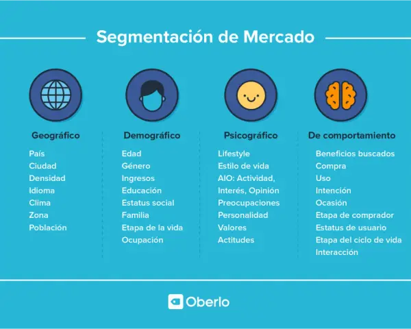 Guía visual para saber como hacer una segmentación de mercado: geográfica, demográfica, psicográfica y de comportamiento.
