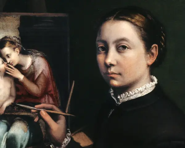 Portret Sofonisby Anguissola, malującej obraz z Madonną i Dzieciątkiem.