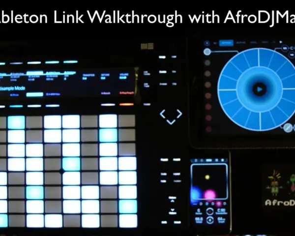 Sprzęt muzyczny z podświetlanymi padami, ekranem i tabletem, gotowy do synchronizacji dzięki **Ableton Link**.