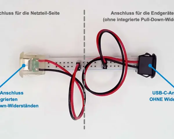 USB-C-Adapter mit und ohne Pull-Down-Widerstände. Ein Anschluss für das Netzteil, der andere für Endgeräte.