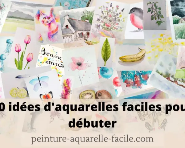 Collage d'aquarelles faciles : chat coloré, tulipes, papillons, fruits, paysages. Idéal pour débuter en aquarelle facile.