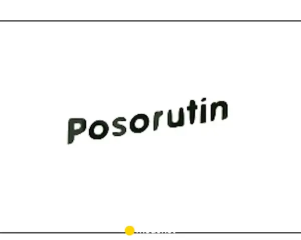 Napis "Posorutin" na białym tle. Pod napisem linia z kropką.