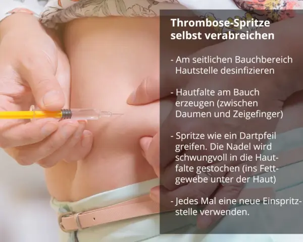 Eine Person verabreicht sich selbst eine Thrombose-Spritze in den Bauch. Die Kosten für die Spritze sind hier nicht ersichtlich.