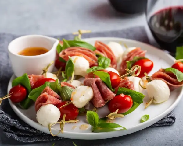 Szukasz odpowiedzi, czy mozzarella jest lekkostrawna? Te apetyczne szaszłyki z mozzarellą, pomidorkami i salami to dowód, że tak!