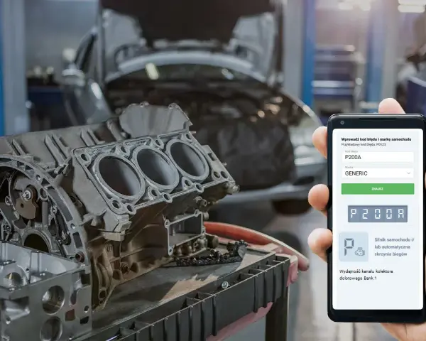 Naprawa silnika P200A w Mercedesie. Telefon pokazuje kod błędu P200A i markę GENERIC.