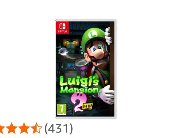 Luigi's Mansion 2 HD para Nintendo Switch. Luigi, asustado, se asoma tras una puerta, con un fantasma cerca.