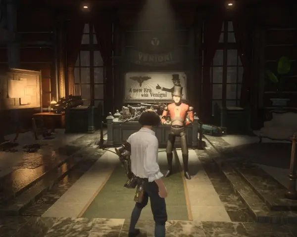 Sophia, en Lies of P, se encuentra con un autómata en un taller.