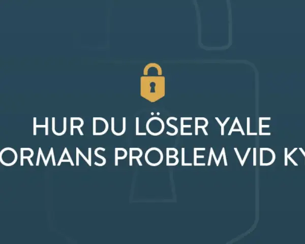 Guldfärgad hänglåsikon ovanför texten "HUR DU LÖSER YALE DOORMANS PROBLEM VID KYLA".