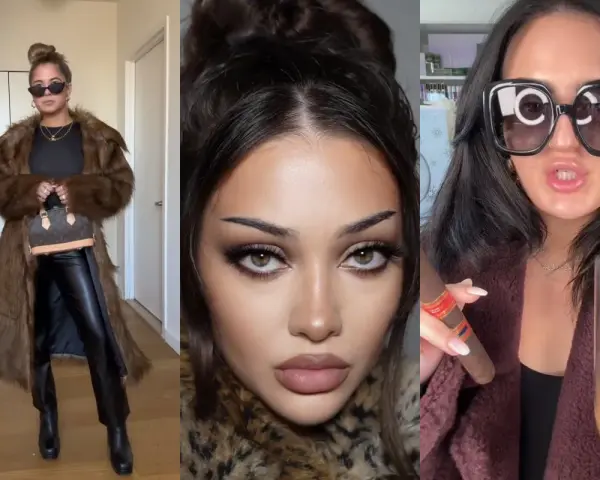 Kobiety w stylu mob wife makeup: futro, skóra, cygaro i drink.