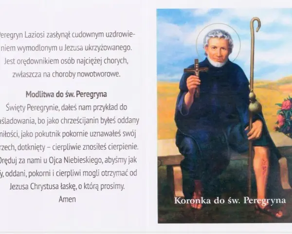 Święty Peregryn, patron chorych, z krzyżem i laską. Modlitwa do św. Peregryna.