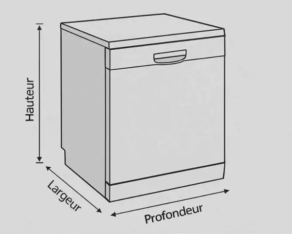 Schéma des dimensions lave vaisselle encastrable : hauteur, largeur et profondeur.