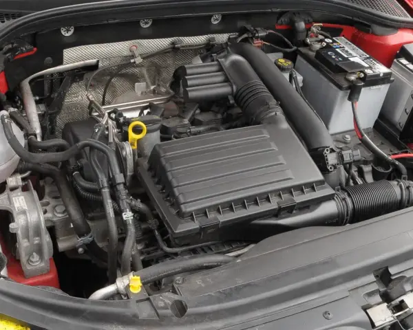 Silnik 1.2 TSI EA211 z widocznym filtrem powietrza, akumulatorem i elementami układu dolotowego.