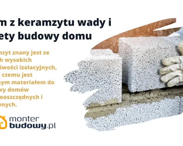 Budowa domu z keramzytu: wady i zalety. Ręka w rękawicy układa pustaki keramzytowe, tworząc ścianę.