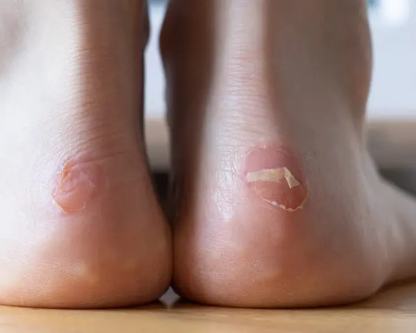 Ampoules douloureuses sur les talons. Faut il percer une ampoule ? La peau est irritée et décollée.